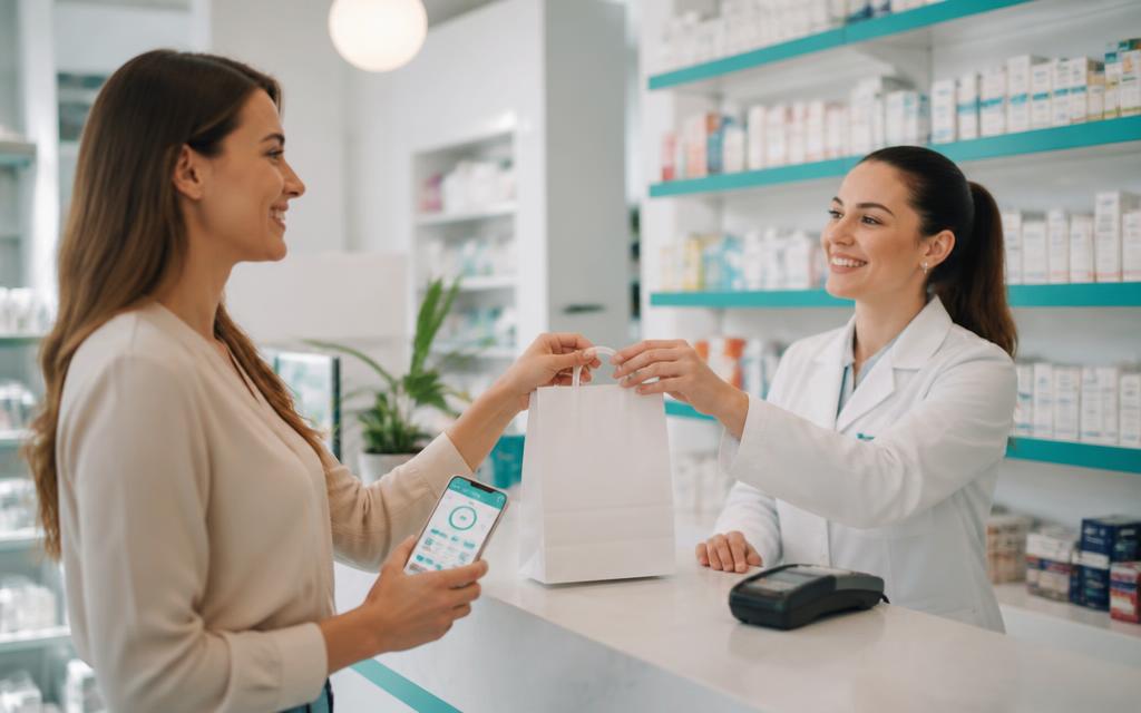 Πελάτισσα φαρμακείου με την εφαρμογή my.rxvision.gr στο κινητό της